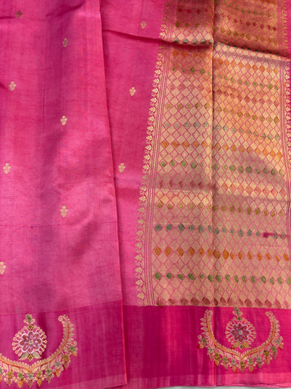 Onion Pink Katan Light Weight Banarasi Handloom Saree