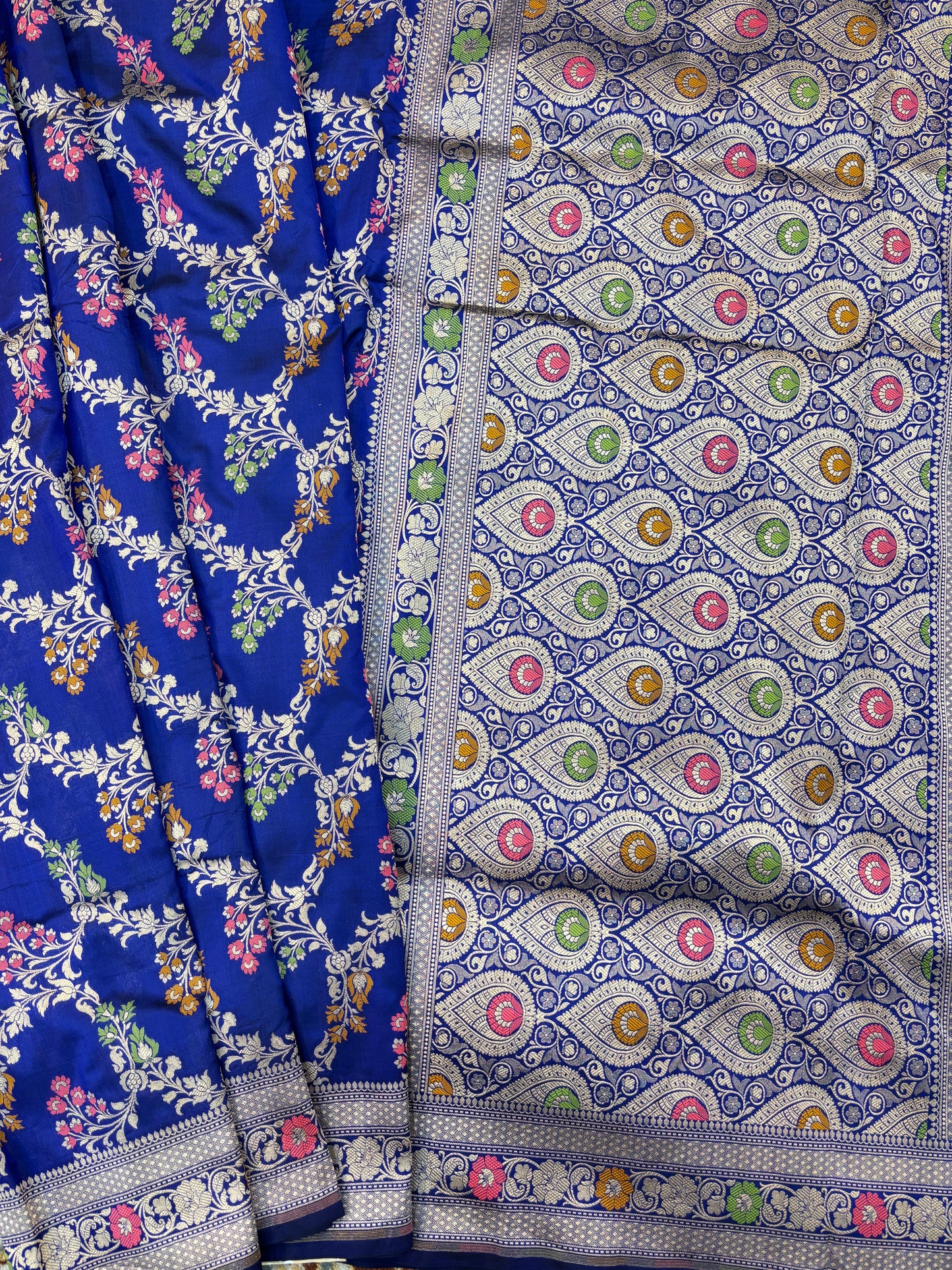 Royal Blue Pure katan Jangla Meenakari Banarasi Handloom Saree