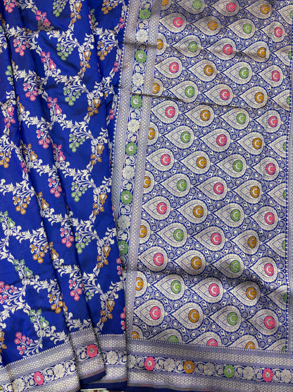 Royal Blue Pure katan Jangla Meenakari Banarasi Handloom Saree