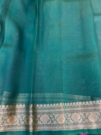 Rama Green Kora Meena kora Antique Zari Banarasi Handloom Saree