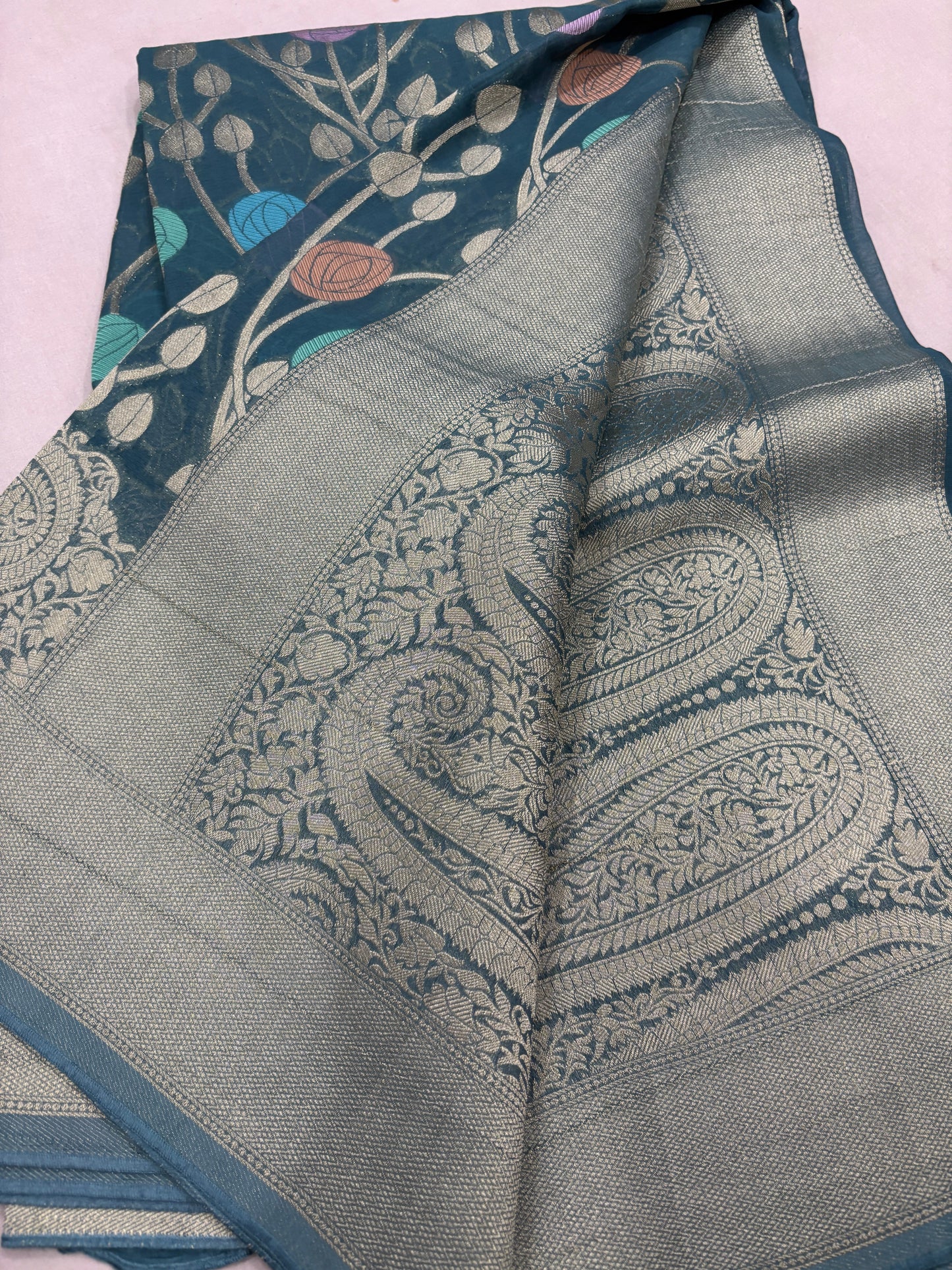 Blue Semi Khaddi Georgette Banarasi Handloom Saree 