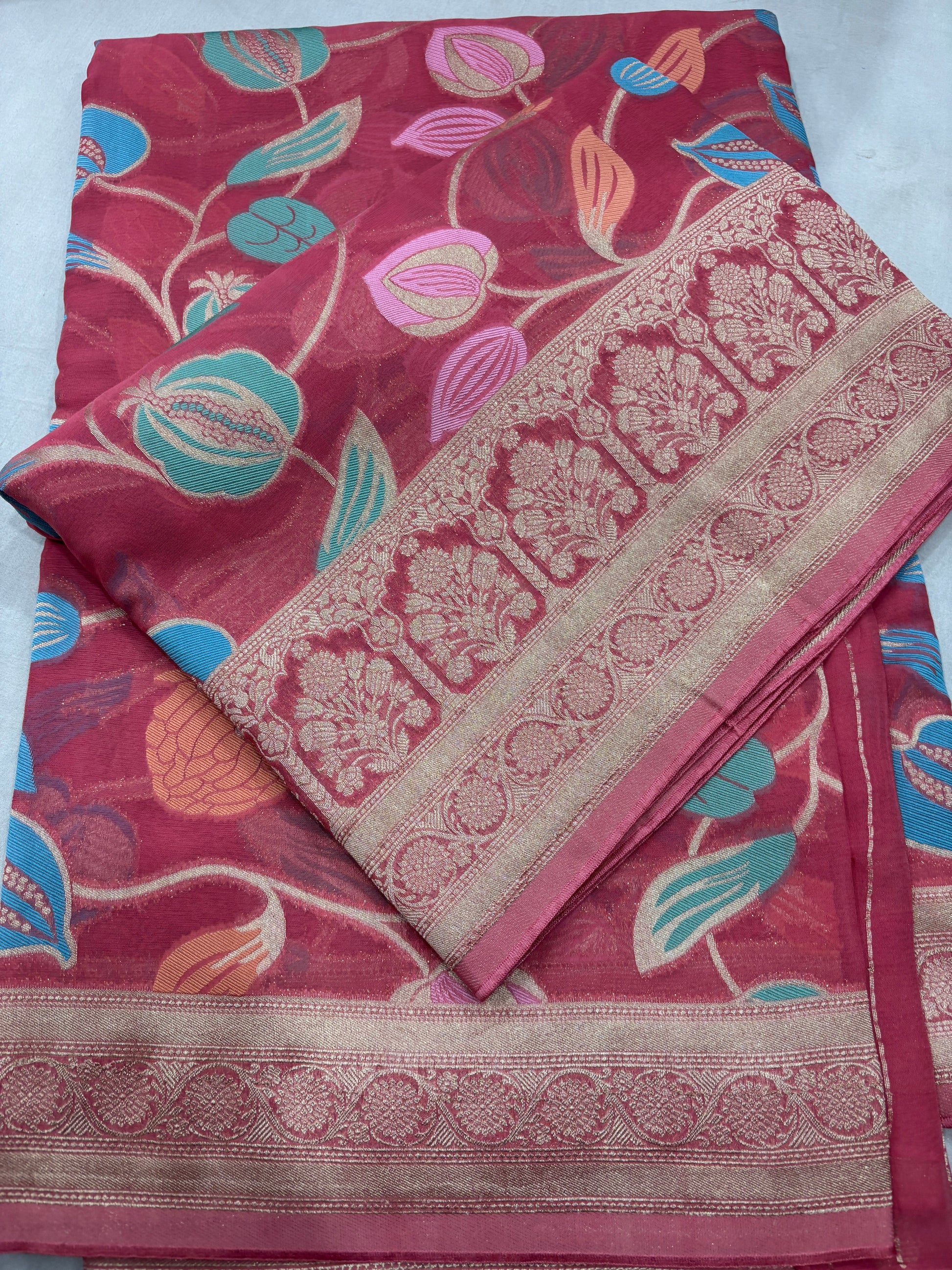 Pink Semi Khaddi Georgette Banaras Sari 