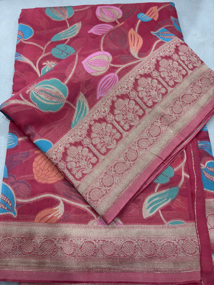 Pink Semi Khaddi Georgette Banaras Sari 