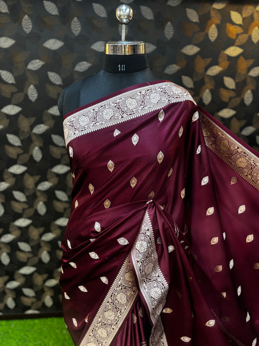 Maheroon Semi Mashru Banarasi Saree