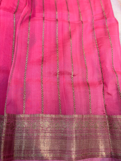 Pink Pure Kora Antique Zari Banaras Handloom Saree
