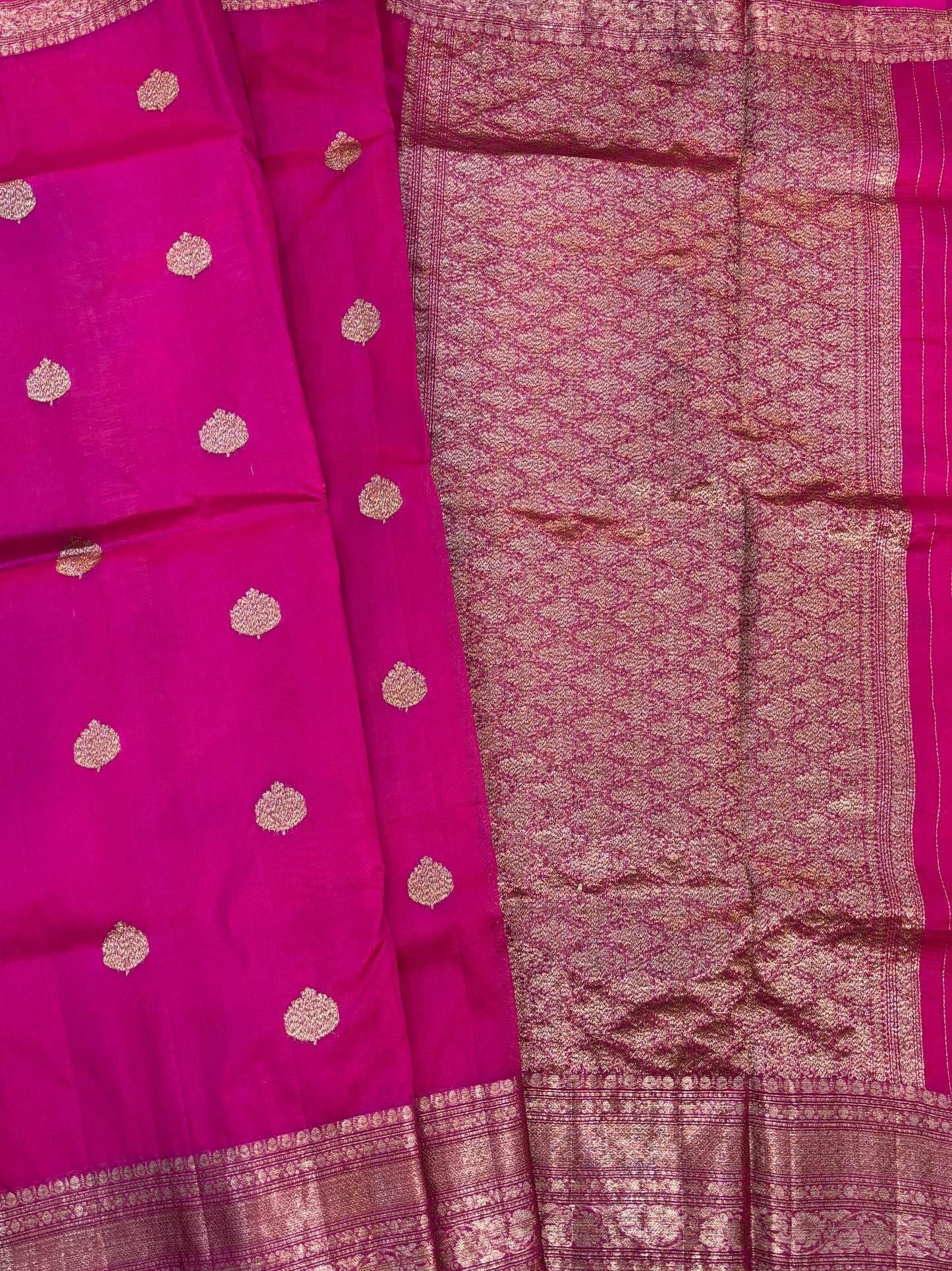 Rani pink Pure Kora antique Zari Banarasi Handloom saree