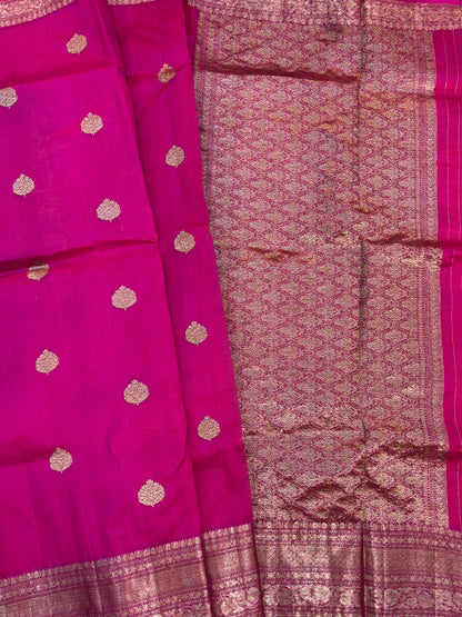 Rani pink Pure Kora antique Zari Banarasi Handloom saree