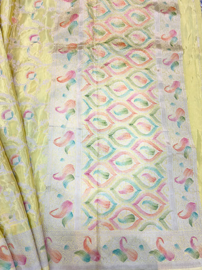 Lemon Yellow Banarasi Handloom Saree