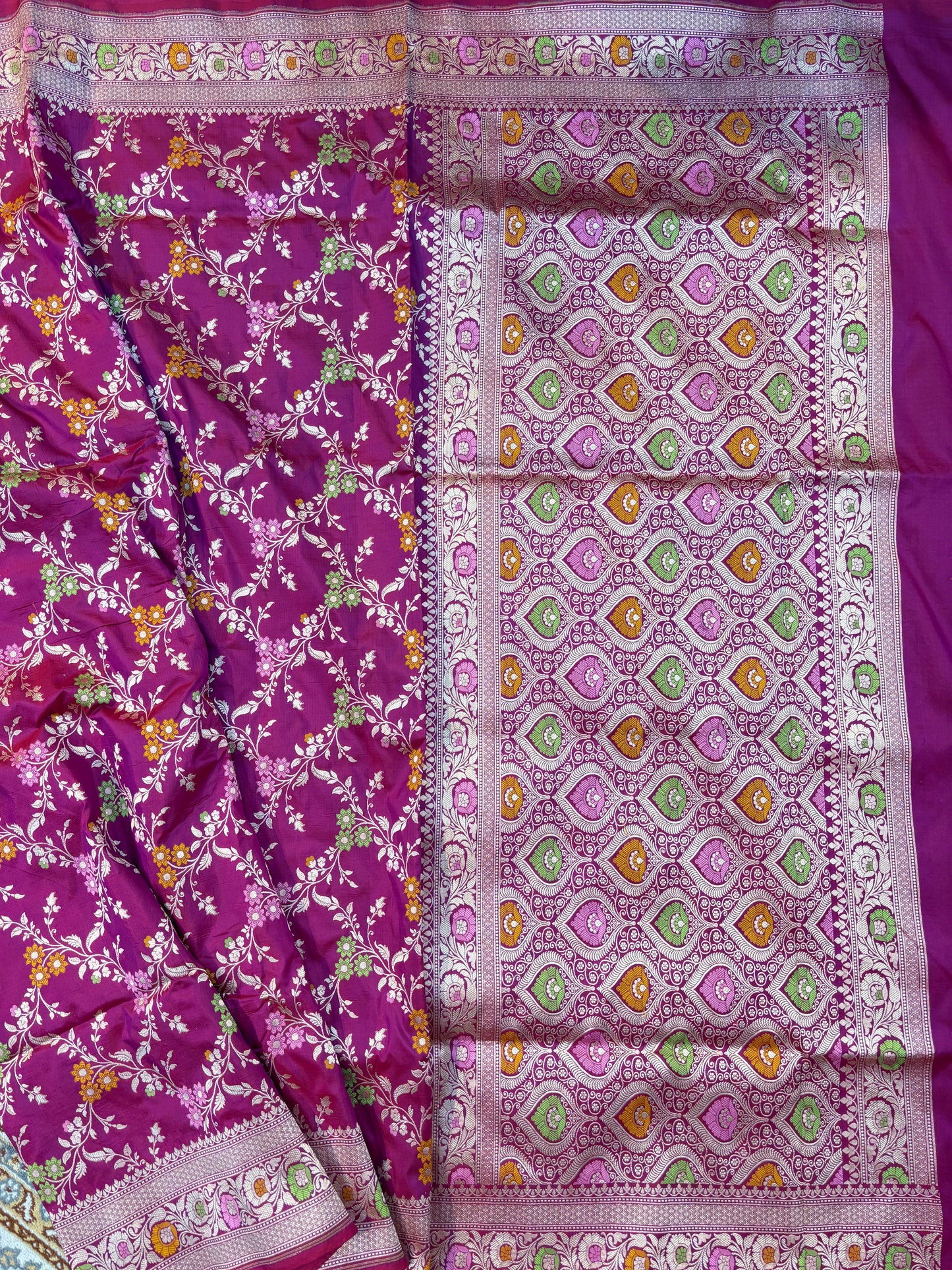 Magenta pink Pure katan Banarasi Handloom Saree