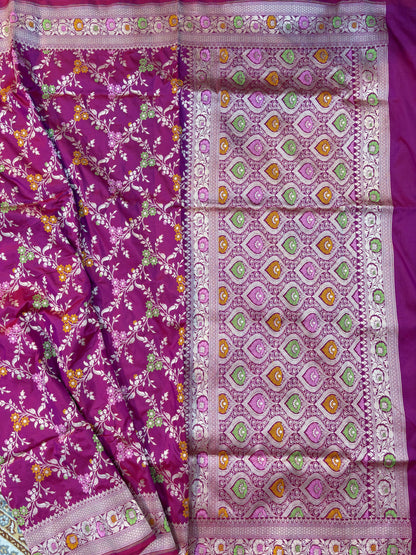 Magenta pink Pure katan Banarasi Handloom Saree