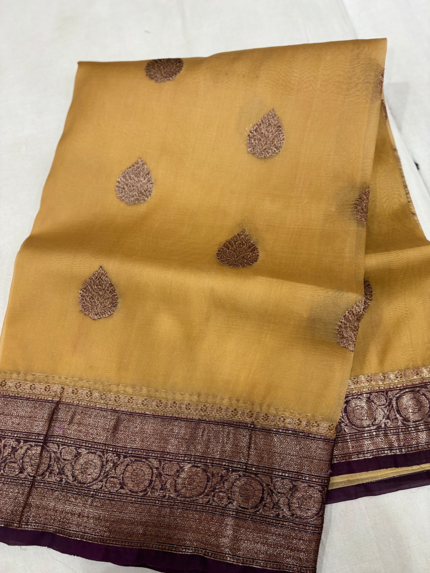 Lemon Yellow with Bottle Green Border Pure Kora Antique Zari Banarasi Handloom Saree