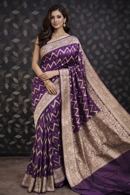 Pure Katan Jangla Meenakari Banarasi Handloom Saree 