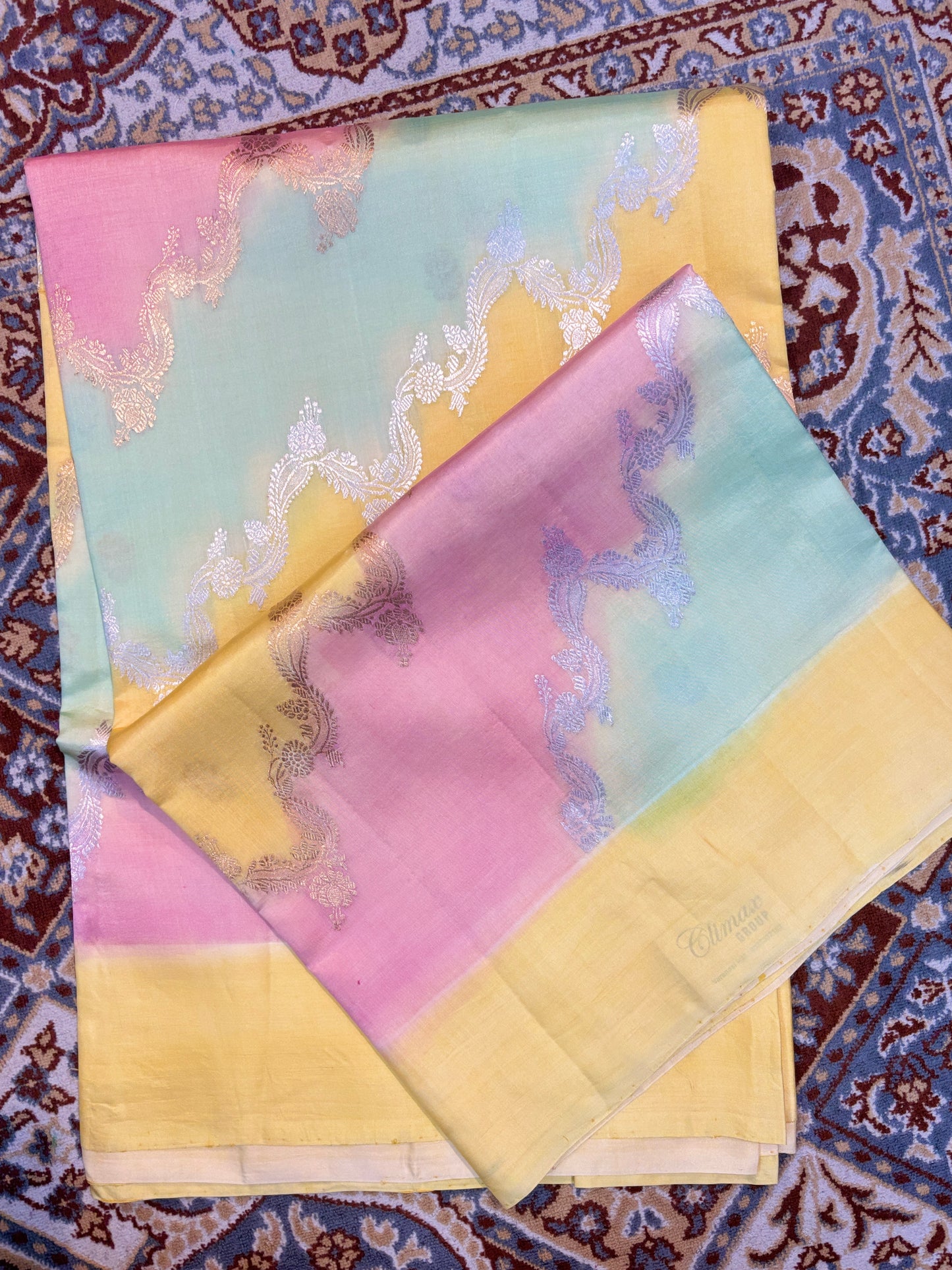 Yellow pink Pure Raw Mango Rungkaat Banarasi Handloom Saree