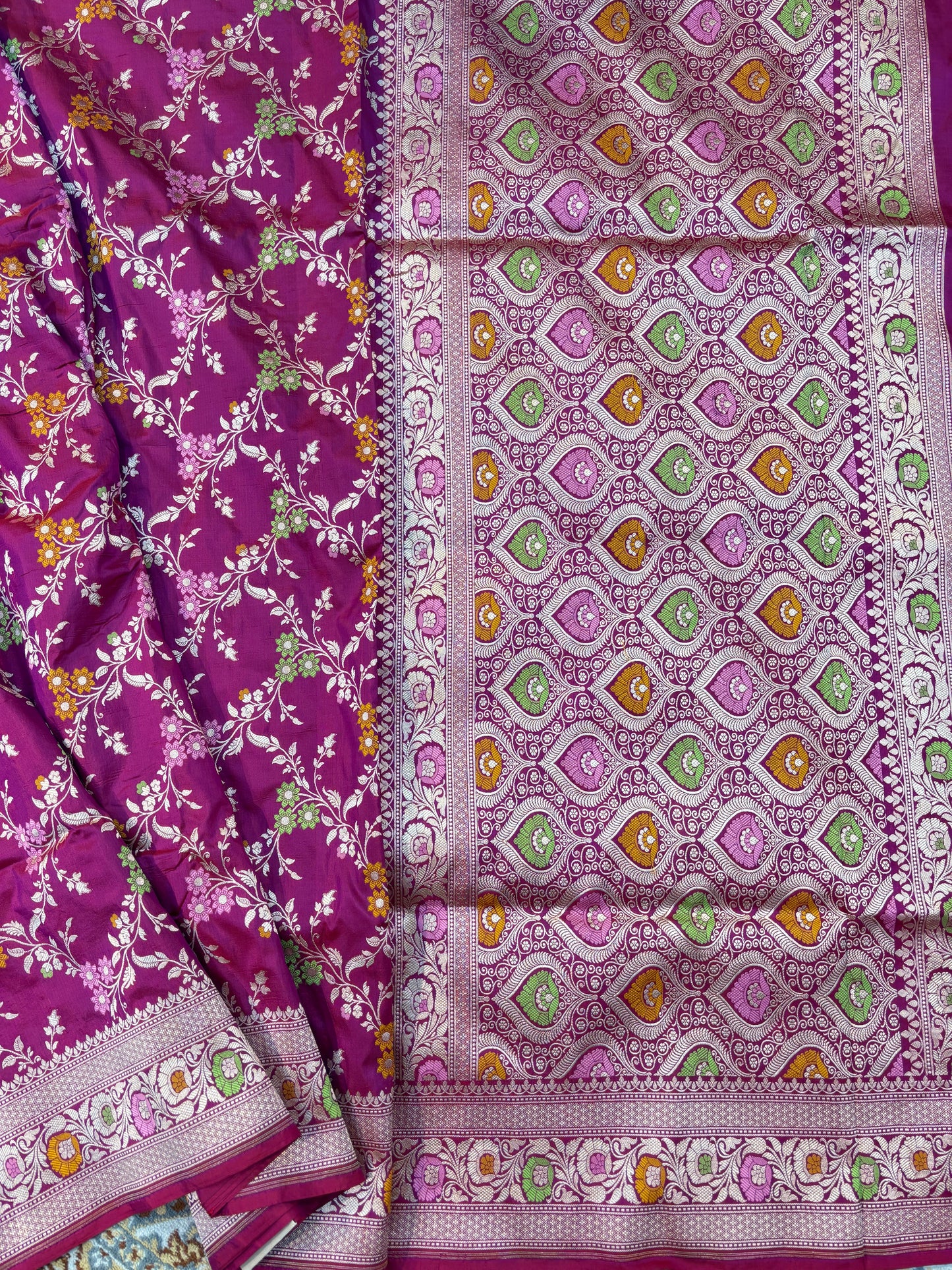 Magenta pink Pure katan Banarasi Handloom Saree
