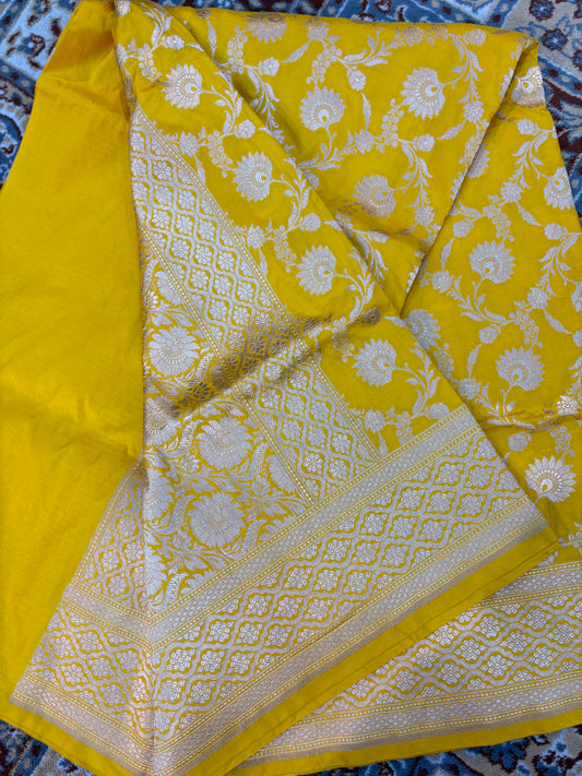 Yellow Pure Katan Jangla Banarasi Handloom Saree