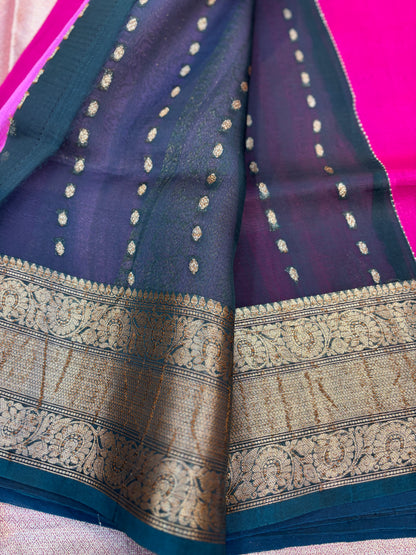Pink Pure Kora Antique Zari Banarasi Handloom Saree
