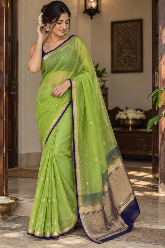 Pure kora Silk Designer Small Booti Bananas Handloom Saree
