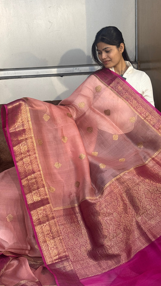 Pure kora Antique Zari Banarasi Handloom Saree 