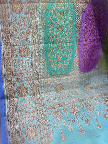 Pure Crape Rungkaat Banarasi Handloom Saree