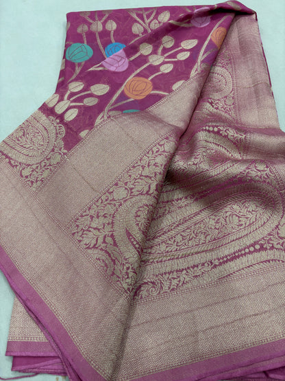 Light Levander Semi Khaddi Georgette Banaras Sari 
