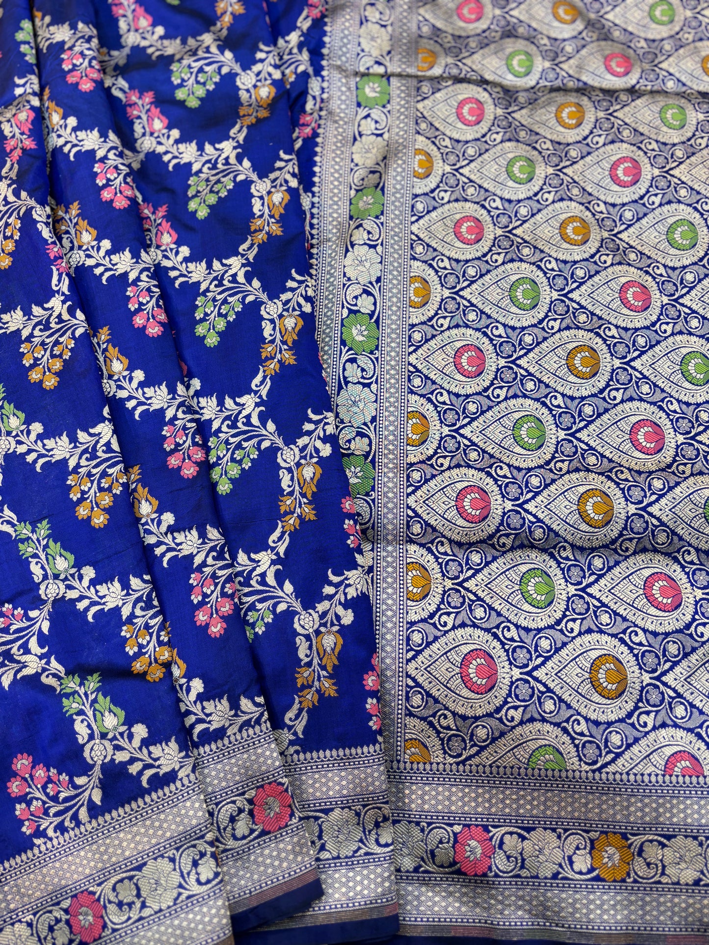 Royal Blue Pure katan Jangla Meenakari Banarasi Handloom Saree