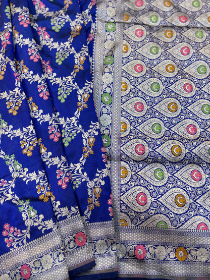 Royal Blue Pure katan Jangla Meenakari Banarasi Handloom Saree