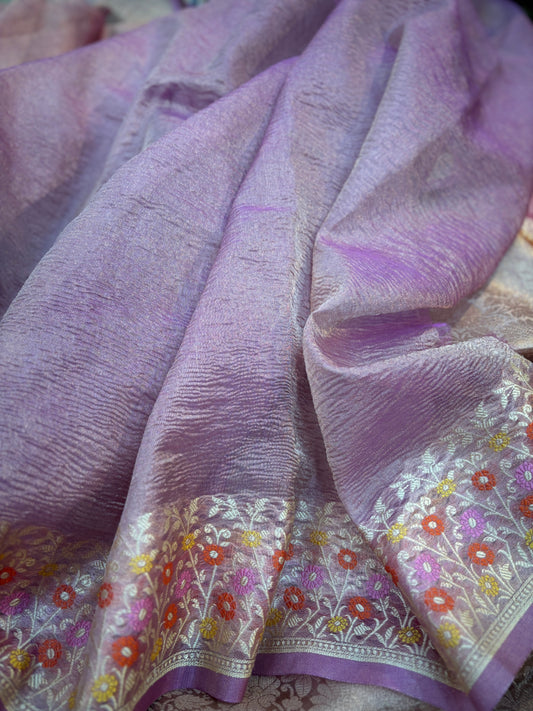 Lavender Pure Crush Tissue Banarasi Handloom Saree