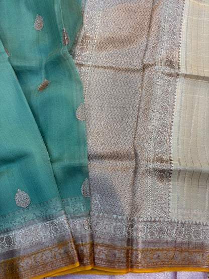 Pure Kora Antique Zari Banarasi Handloom Saree 