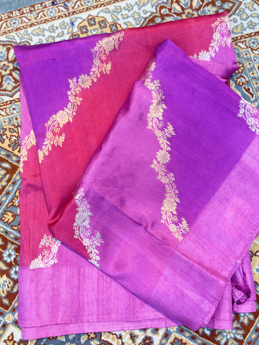 Lavender pink Pure Raw Mango Rungkaat Banarasi Handloom Saree