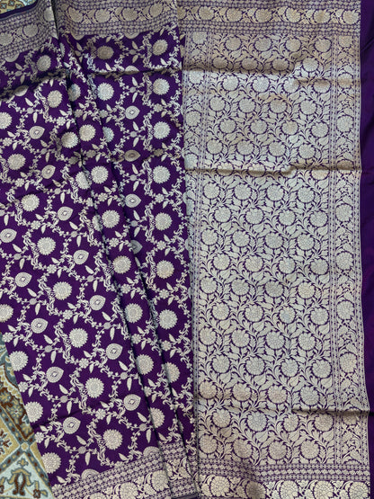 Violets Pure Katan Banarasi Handloom Saree