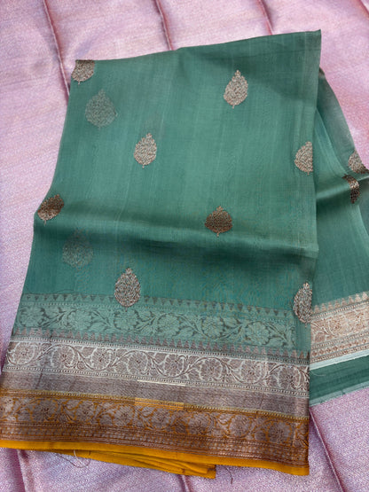 Pure Kora Antique Zari Banarasi Handloom Saree 