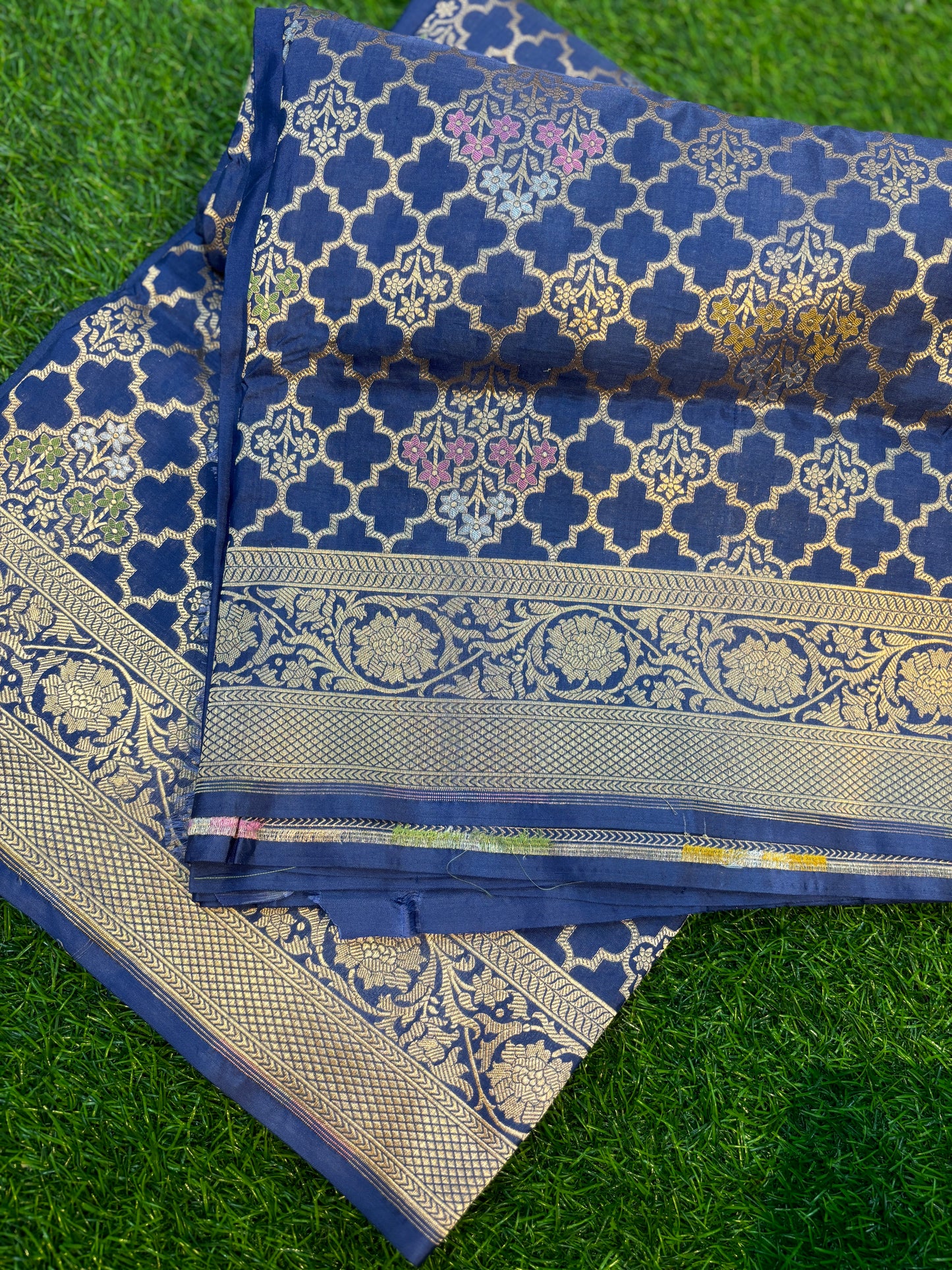 Blue Pure Katan Jangla Banarasi Handloom Saree