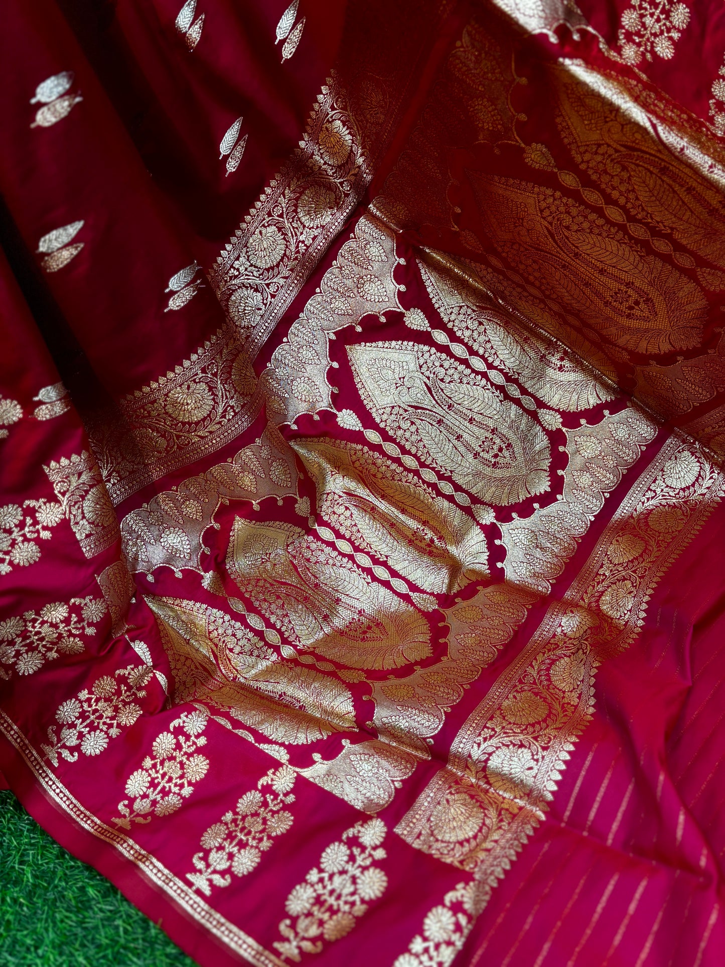 Red with Designer Border Mashru Semi Silk Banarasi Saree