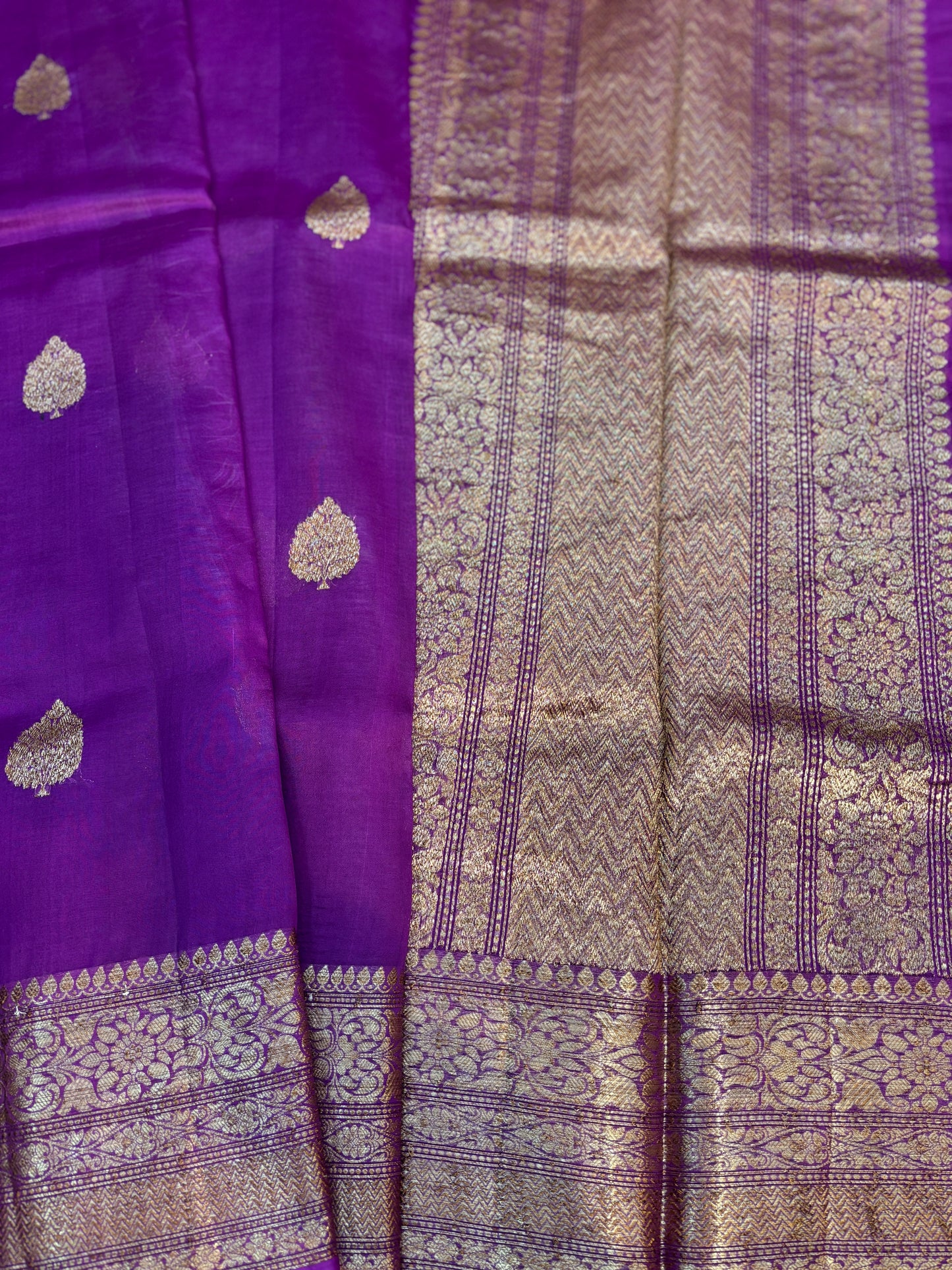 Purple Pure Kora Antique Zari Banarasi Handloom Saree