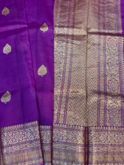 Purple Pure Kora Antique Zari Banarasi Handloom Saree