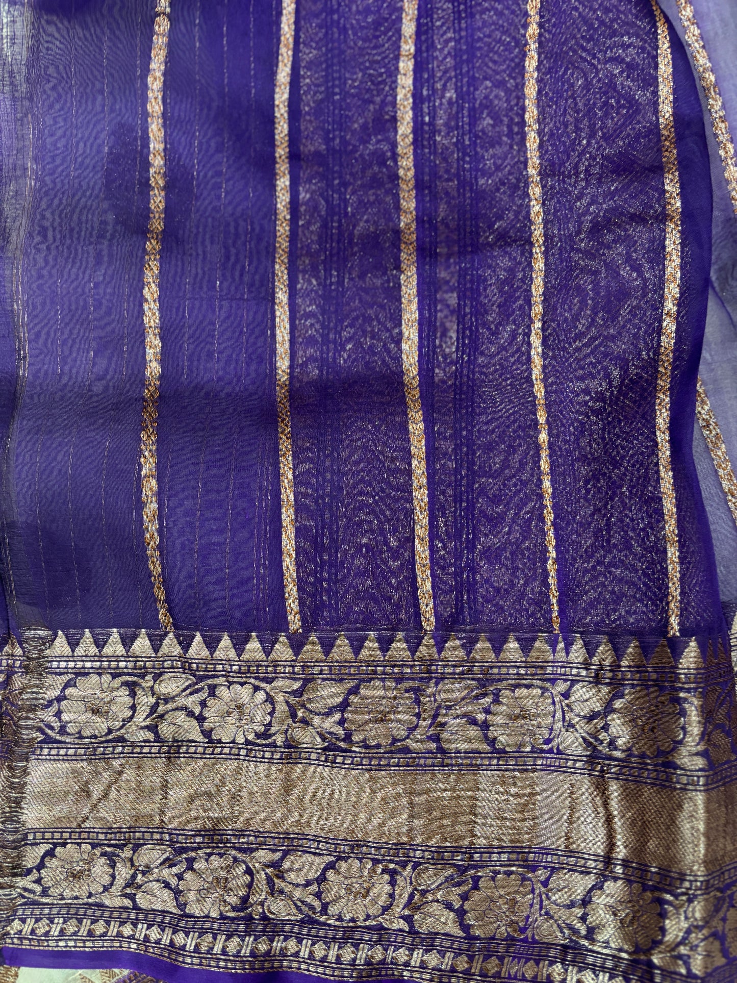 White With Blue Border Pure Kora Antique Zari Banarasi Handloom Saree