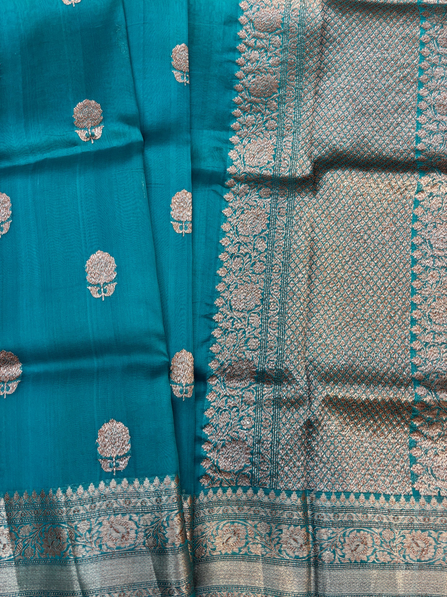 Sky Blue Pure Kora Antique Zari Banarasi Handloom Saree