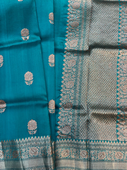 Sky Blue Pure Kora Antique Zari Banarasi Handloom Saree