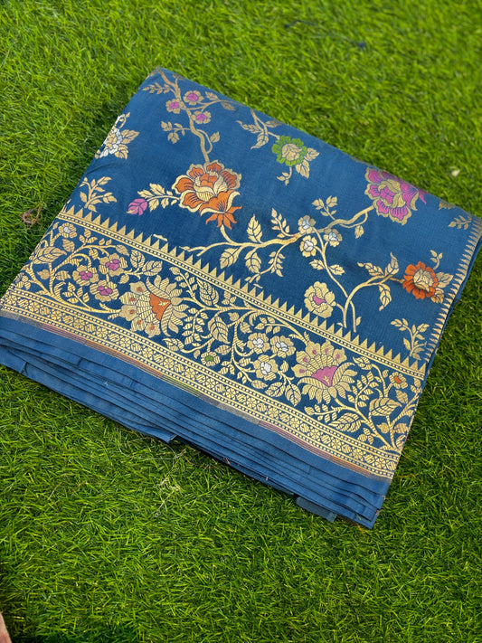 Blue sky Pure katan jangla Banarasi Handloom saree