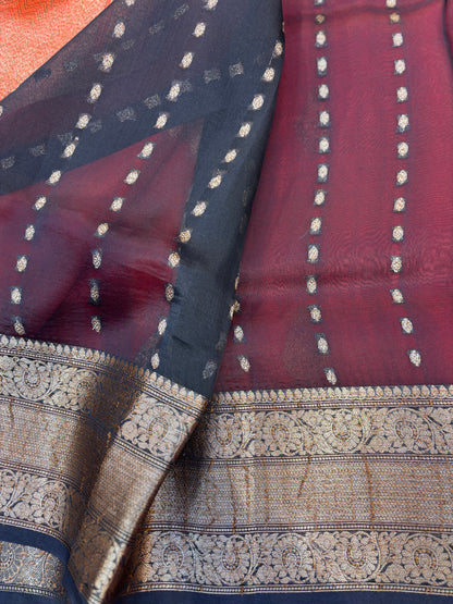 Red-Green Pure Kora Antique Zari Banarasi Handloom Saree