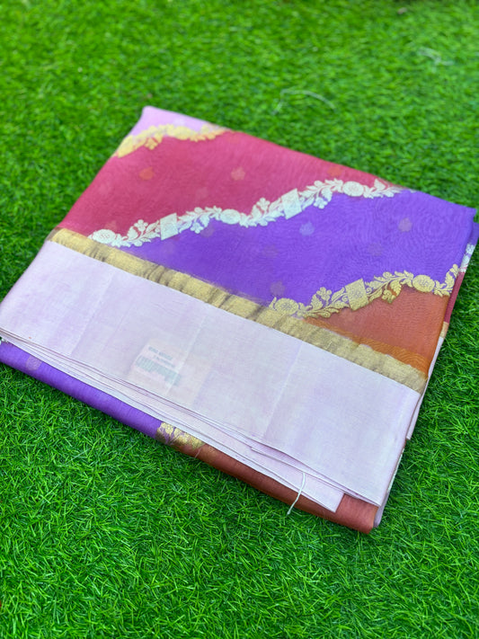 Lavender Pure Kora Katan Rungkaat Banarasi Handloom Saree