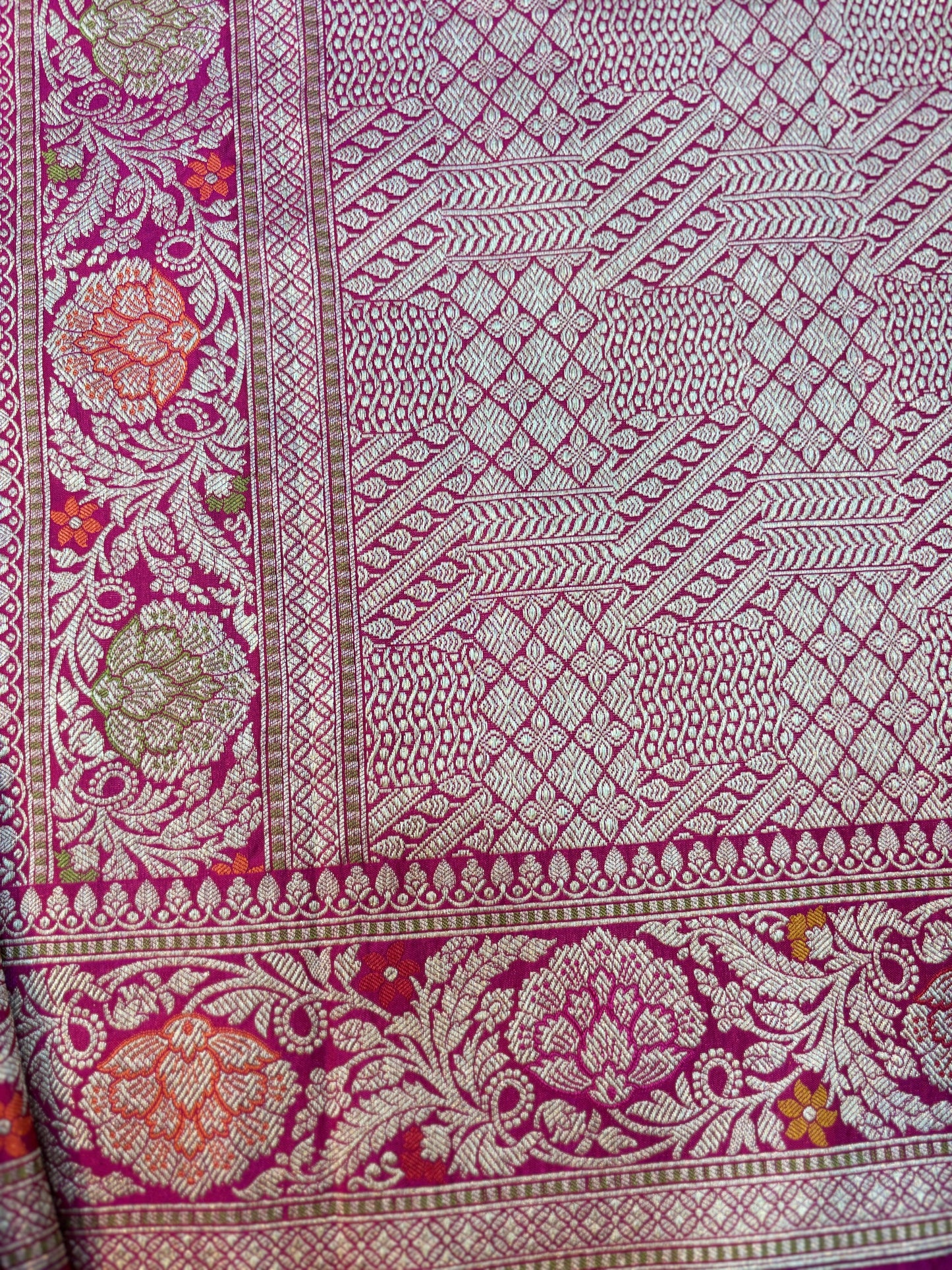 Rani Pink Pure Katan Menakari Banarasi Handloom Saree
