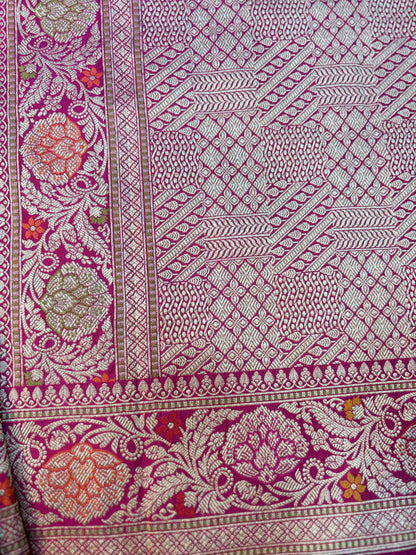 Rani Pink Pure Katan Menakari Banarasi Handloom Saree