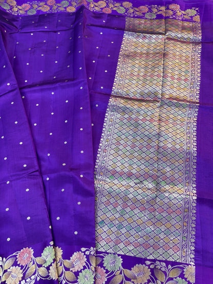 Purple Pure Katan Light Weight Banarasi Handloom Saree