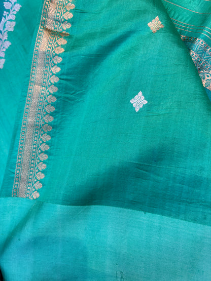 Sky Bleu Pure Raw Mango Rungkaat Banarasi Handloom Saree