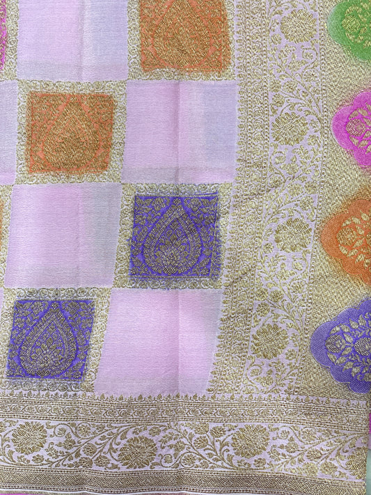 Pure Crape Rungkaat Banarasi Handloom Saree