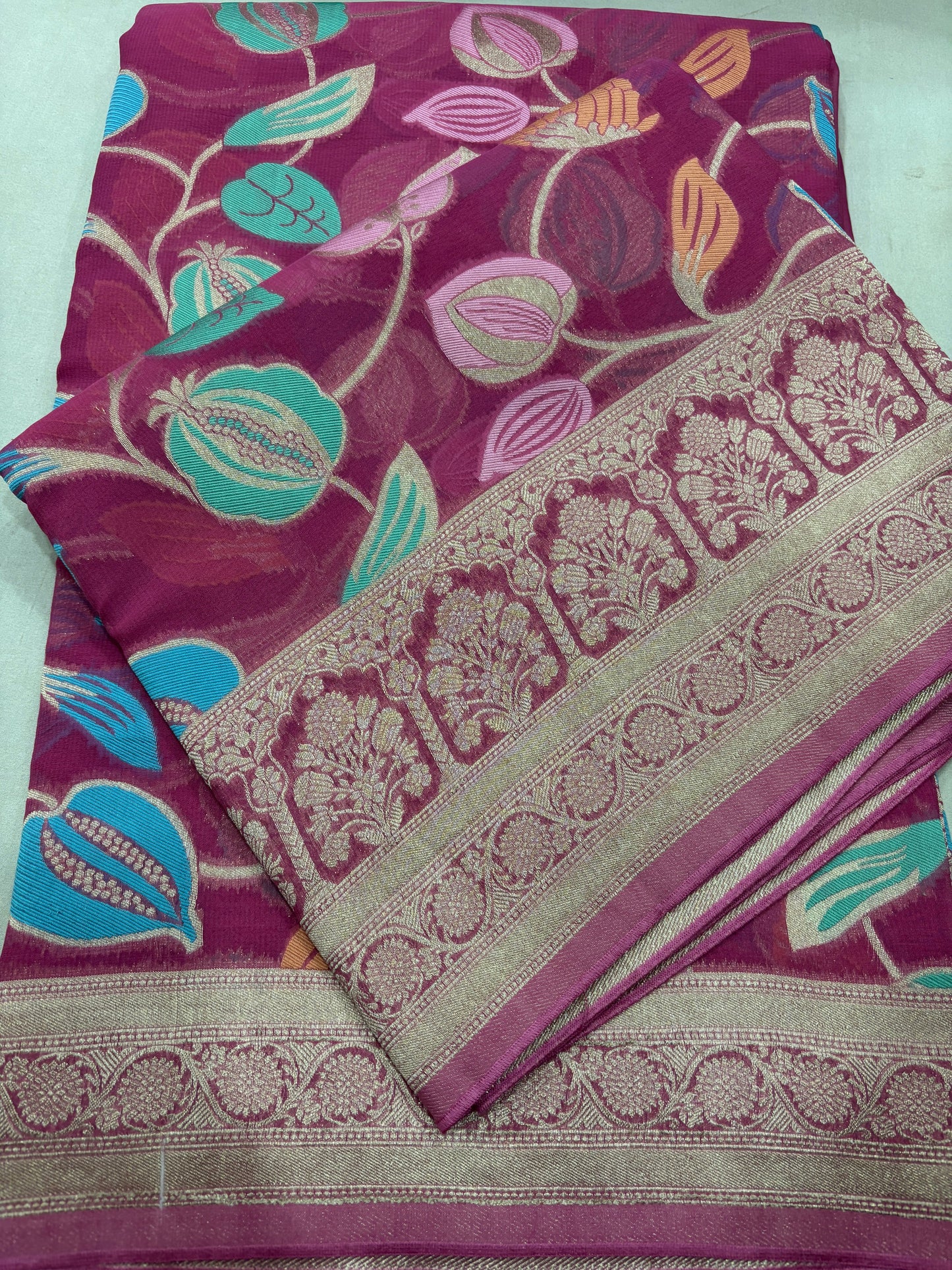 Onion pink Luxury Semi Khaddi Georgette Banarasi Handloom Saree 