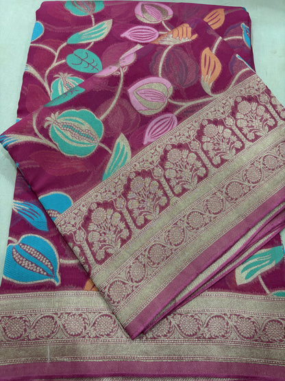 Onion pink Luxury Semi Khaddi Georgette Banarasi Handloom Saree 