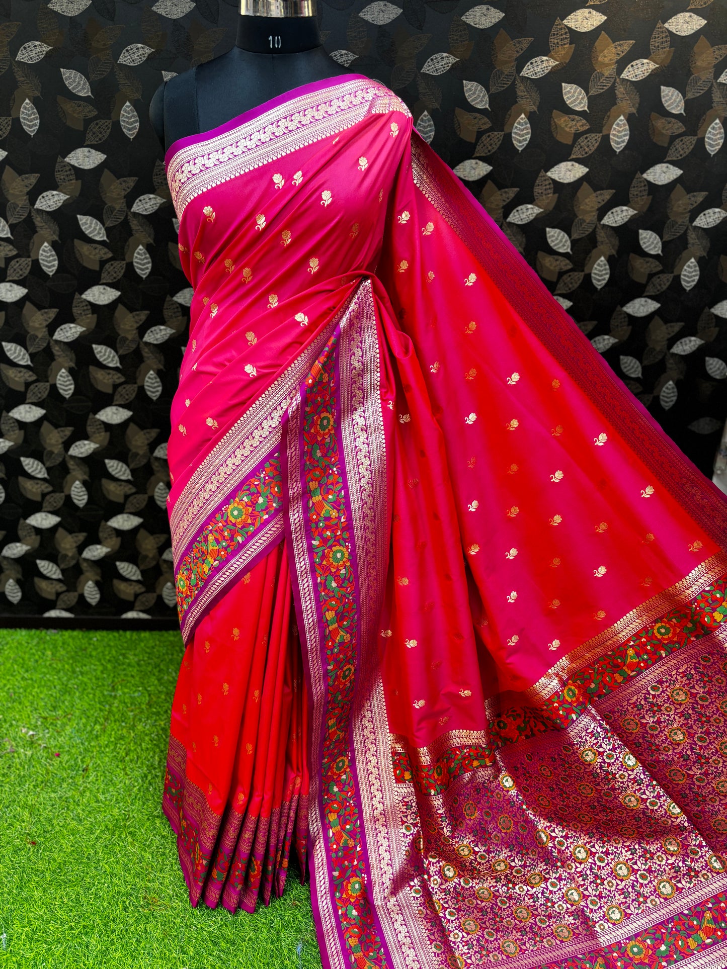 Pink with Pathani Semi Silk Banarasi Saree