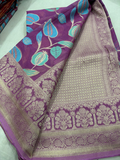 Pink Semi Khaddi Georgette Banaras Sari 